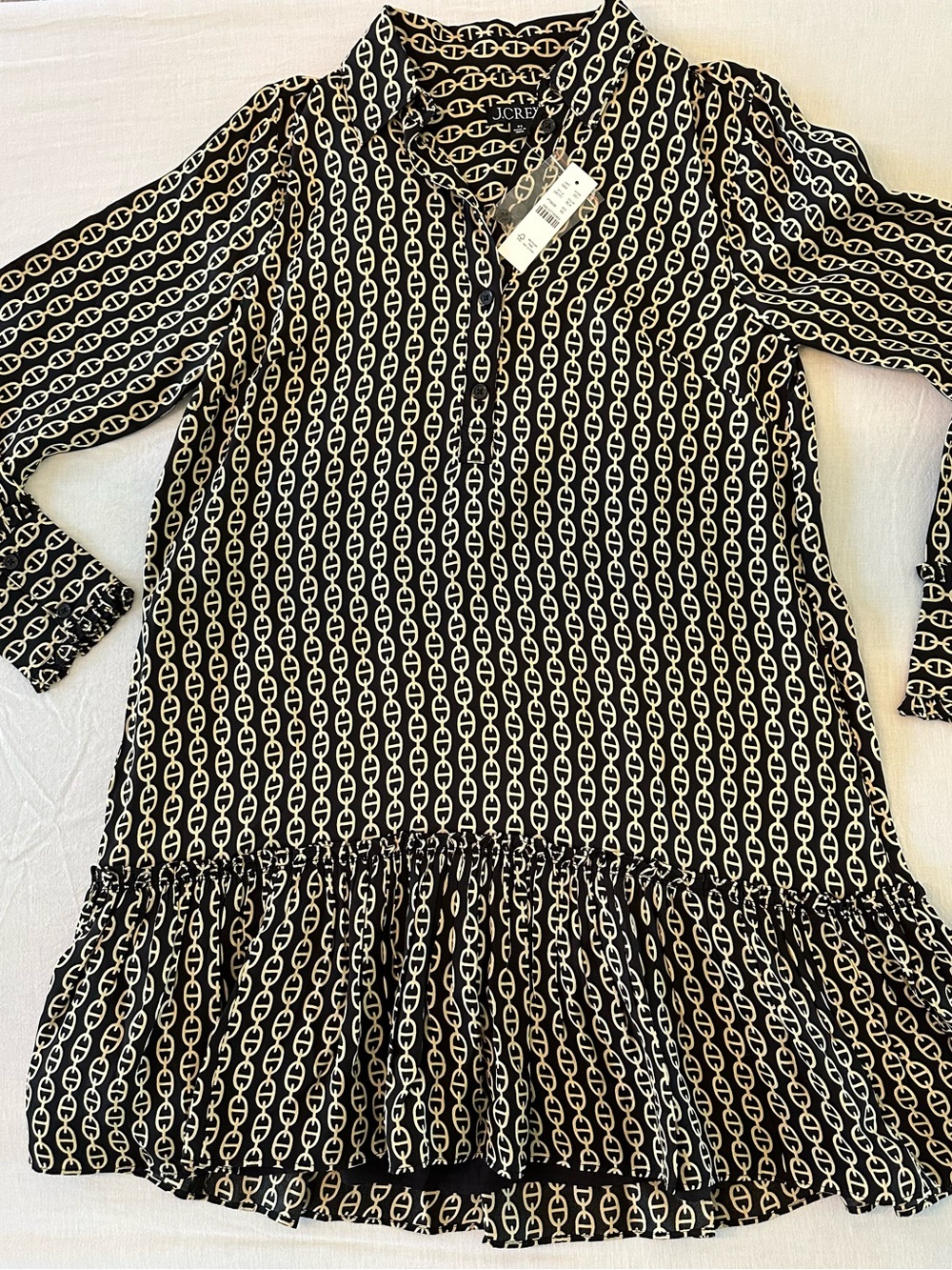 J. Crew Black and White Chain-Link Ruffle Tunic
